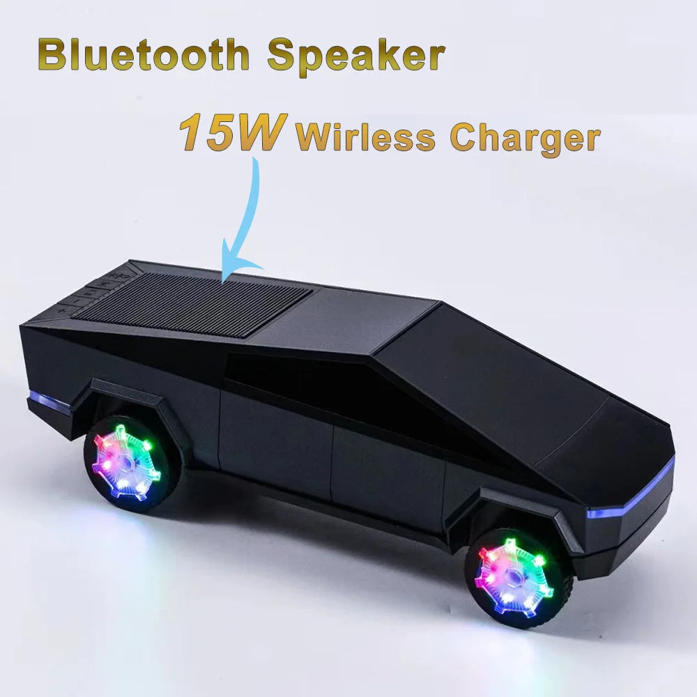 15W Car Shaped Wireless Charger Portable Bluetooth Speaker BT U Disk TF Card FM Playback with RGB Light HIFI Stereo Soundbox